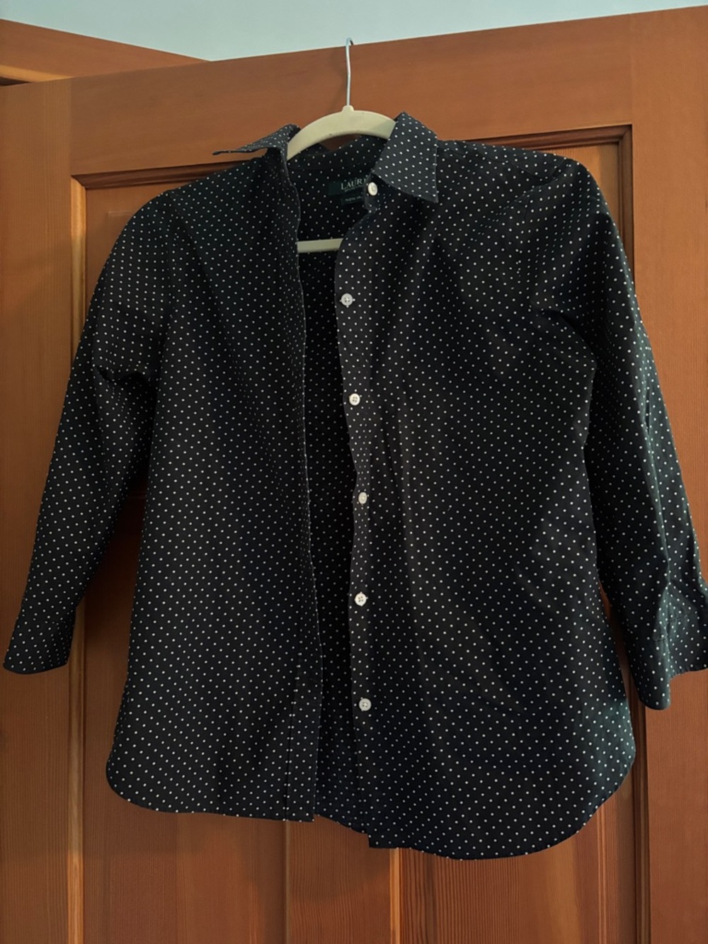 Ralph Lauren Black Button-Down Shirt with White Polka Dots